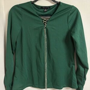 Chic Forest Green Blouse with Rhinestone Detail